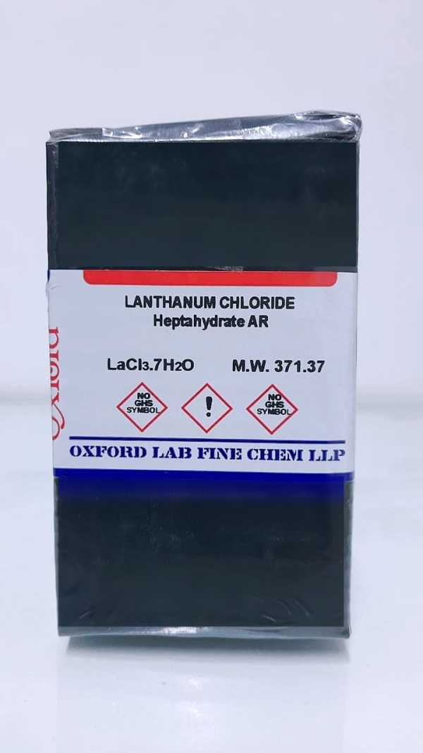 LANTHANUM CHLORIDE HEPTAHYDRATE 99% AR 100 gr - BATCH N° 18490-BATCH N° 18085 – OXFORD LAB FINE