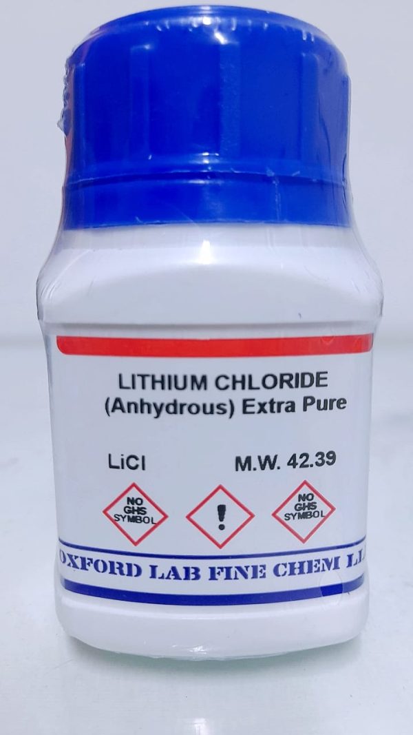 LITHIUM CHLORIDE (ANHYDROUS) 98% EXTRA PURE 100 gr-BATCH N° 18490 – OXFORD LAB FINE