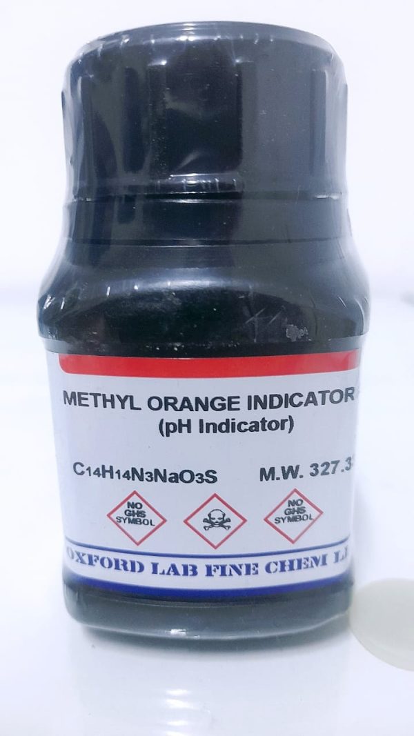 METHYL ORANGE INDICATOR AR (C.I.NO.13025) 25 gr  BATCH N° 19700 – OXFORD LAB FINE